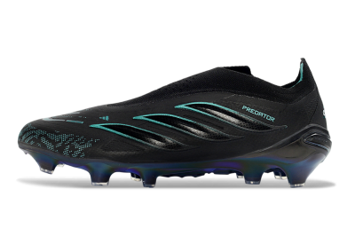 Adidas Predator 26 Elite Laceless FG Firm Ground Soccer Cleats - Black/Core Black/Lucid Cyan