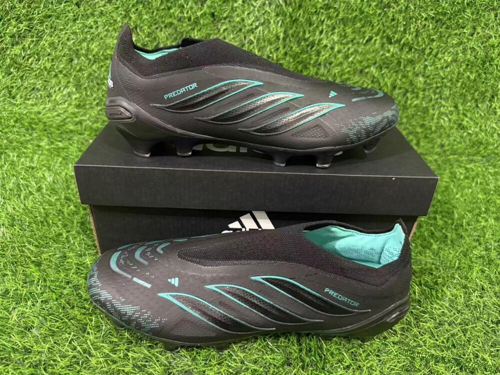 Adidas Predator 26 Elite Laceless FG Firm Ground Soccer Cleats - Black/Core Black/Lucid Cyan