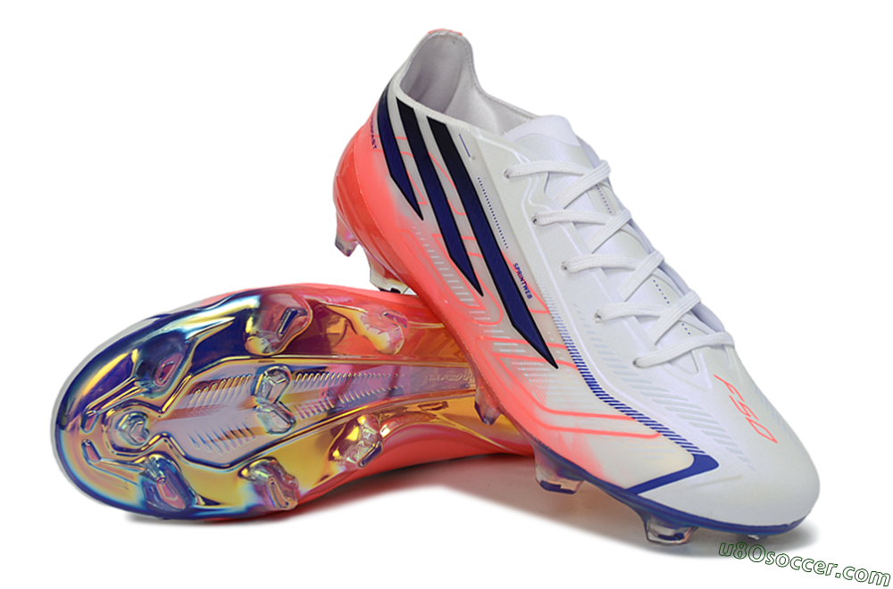 Adidas F50 Hyperfast Elite FG Firm Ground Soccer Cleats - White/Solar Red/Lucid Blue 4