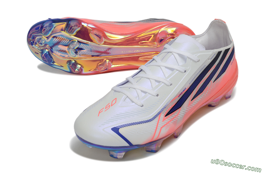 Adidas F50 Hyperfast Elite FG Firm Ground Soccer Cleats - White/Solar Red/Lucid Blue 3