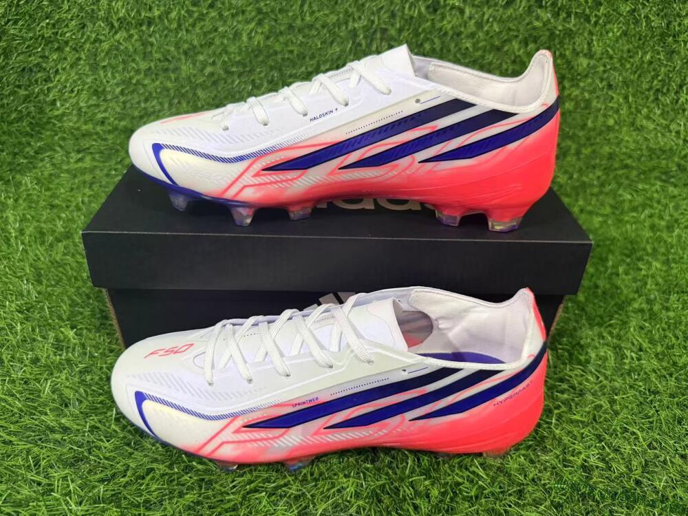 Adidas F50 Hyperfast Elite FG Firm Ground Soccer Cleats - White/Solar Red/Lucid Blue