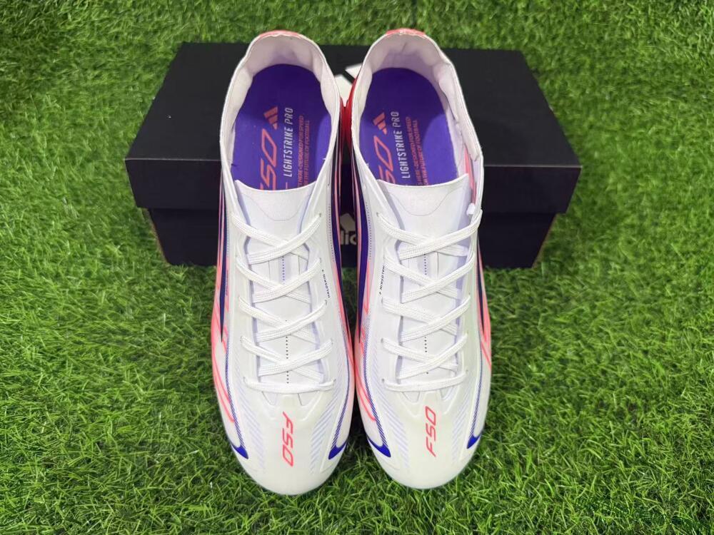 Adidas F50 Hyperfast Elite FG Firm Ground Soccer Cleats - White/Solar Red/Lucid Blue