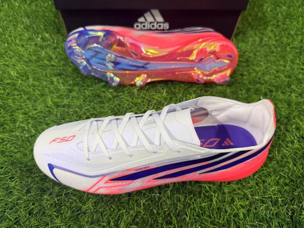 Adidas F50 Hyperfast Elite FG Firm Ground Soccer Cleats - White/Solar Red/Lucid Blue