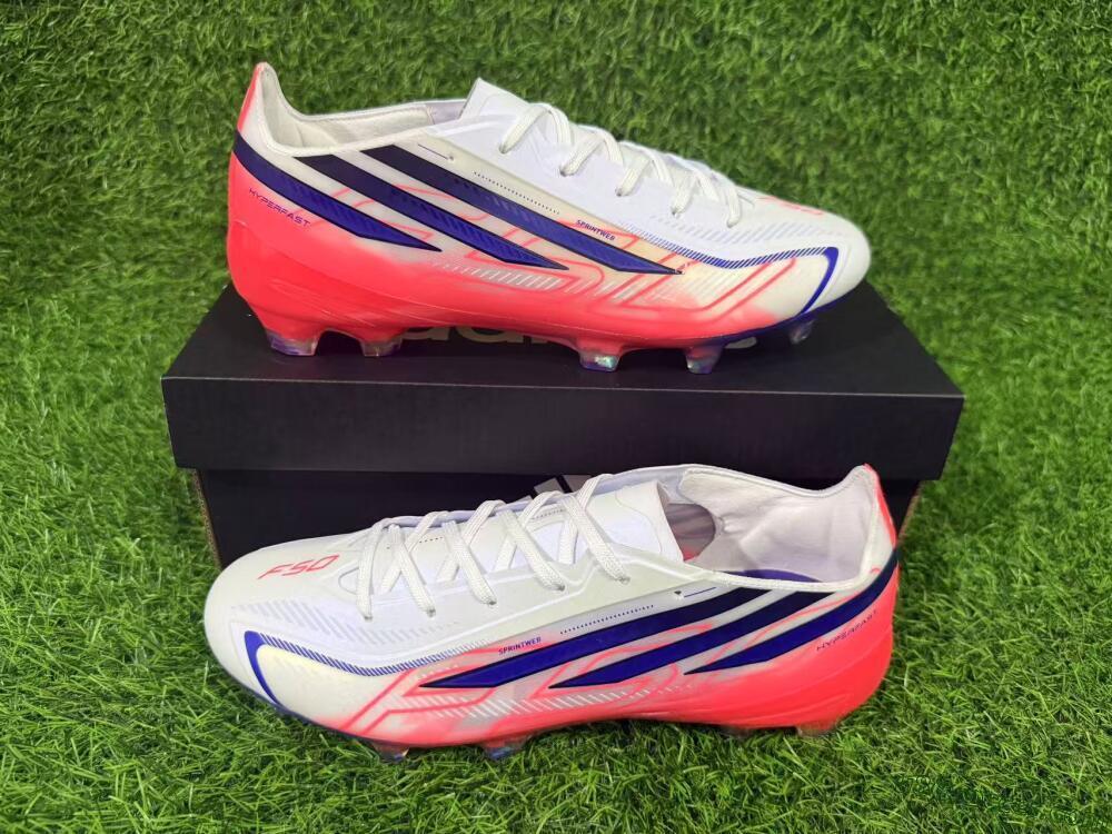 Adidas F50 Hyperfast Elite FG Firm Ground Soccer Cleats - White/Solar Red/Lucid Blue