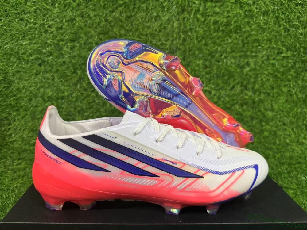 Adidas F50 Hyperfast Elite FG Firm Ground Soccer Cleats - White/Solar Red/Lucid Blue