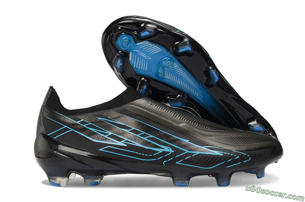 Adidas F50 Hyperfast Elite Laceless FG Firm Ground Soccer Cleats - Black/Core Black/Lucid Blue 1