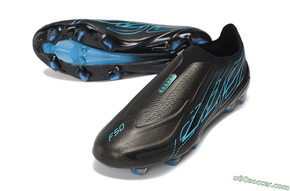 Adidas F50 Hyperfast Elite Laceless FG Firm Ground Soccer Cleats - Black/Core Black/Lucid Blue 3