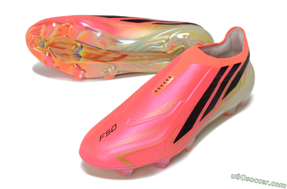 Adidas F50 Hyperfast Elite Laceless FG Firm Ground Soccer Cleats - Pink/Solar Pink/Iridescent White 3