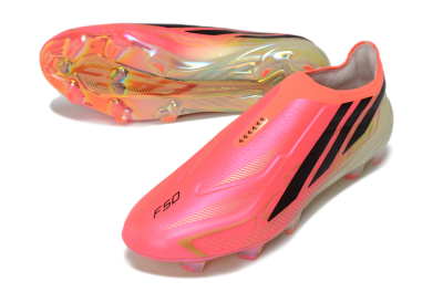 Adidas F50 Hyperfast Elite Laceless FG Firm Ground Soccer Cleats - Pink/Solar Pink/Iridescent White