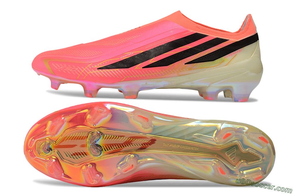 Adidas F50 Hyperfast Elite Laceless FG Firm Ground Soccer Cleats - Pink/Solar Pink/Iridescent White 0
