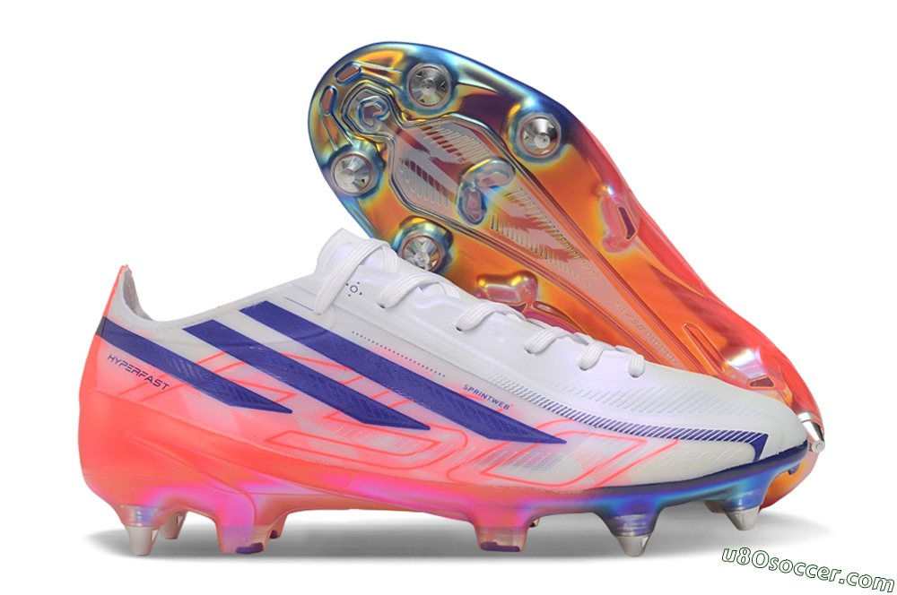 Adidas F50 Hyperfast Elite SG Soft Ground Soccer Cleats - White/Lucid Blue/Solar Red 1