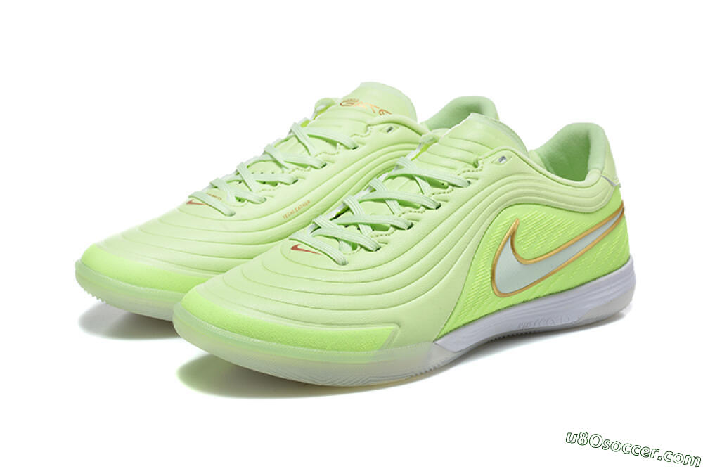 Nike Tiempo Street Gato IC Indoor & Futsal Soccer Shoes - Green/Barely Volt/Metallic Gold 5