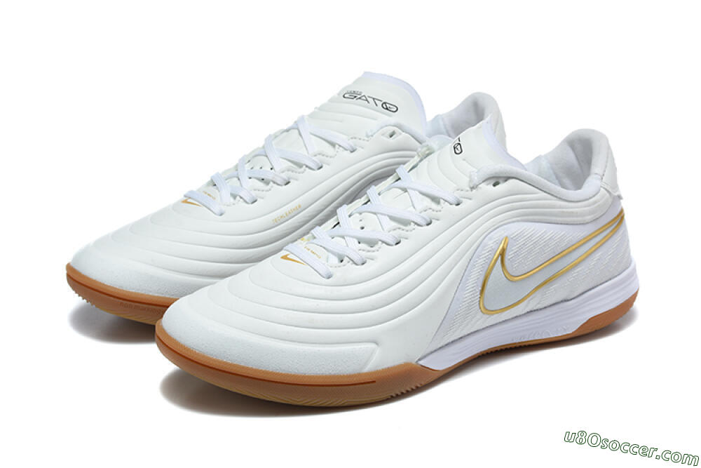 Nike Tiempo Street Gato IC Indoor & Futsal Soccer Shoes - White/Summit White/Metallic Gold 5