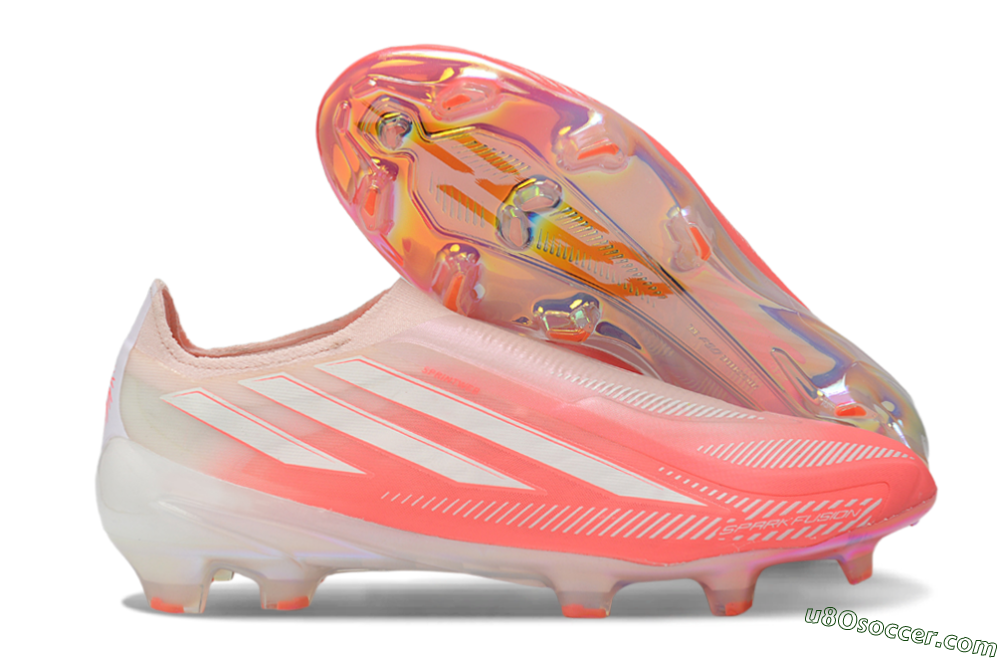 Adidas F50 Hyperfast Elite Laceless FG Firm Ground Soccer Cleats - Pink/Coral Pink/Iridescent White 1