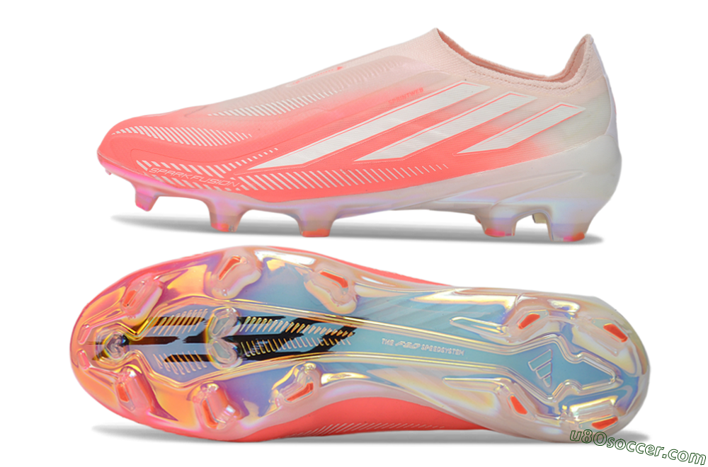 Adidas F50 Hyperfast Elite Laceless FG Firm Ground Soccer Cleats - Pink/Coral Pink/Iridescent White 0