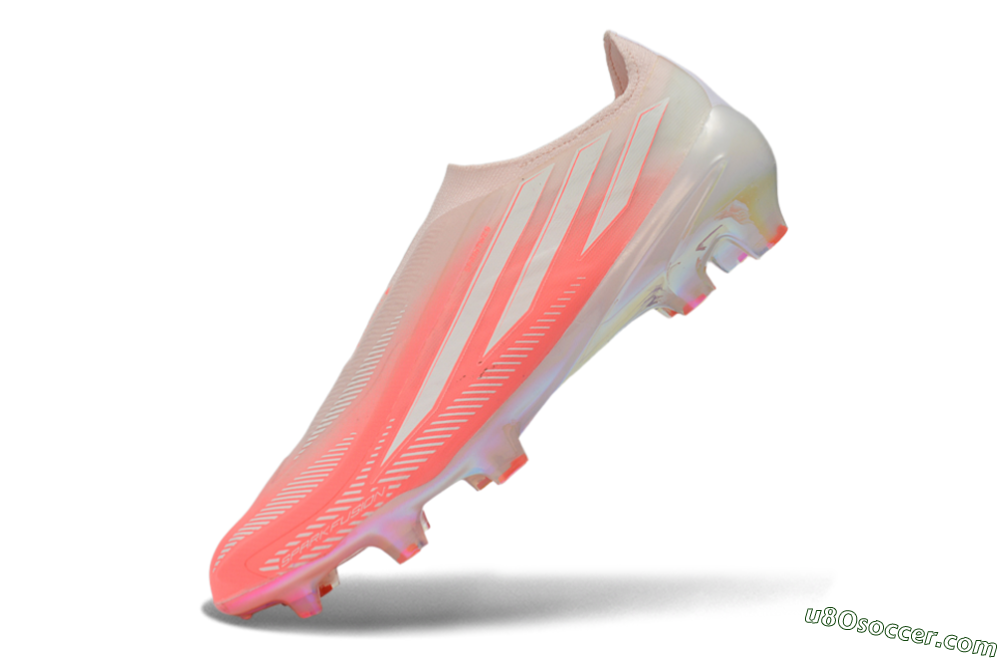 Adidas F50 Hyperfast Elite Laceless FG Firm Ground Soccer Cleats - Pink/Coral Pink/Iridescent White 5