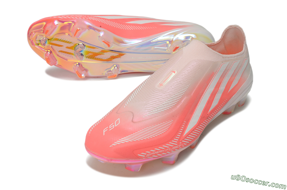 Adidas F50 Hyperfast Elite Laceless FG Firm Ground Soccer Cleats - Pink/Coral Pink/Iridescent White 3