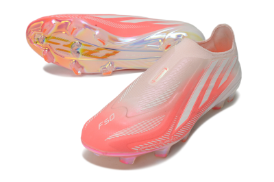 Adidas F50 Hyperfast Elite Laceless FG Firm Ground Soccer Cleats - Pink/Coral Pink/Iridescent White
