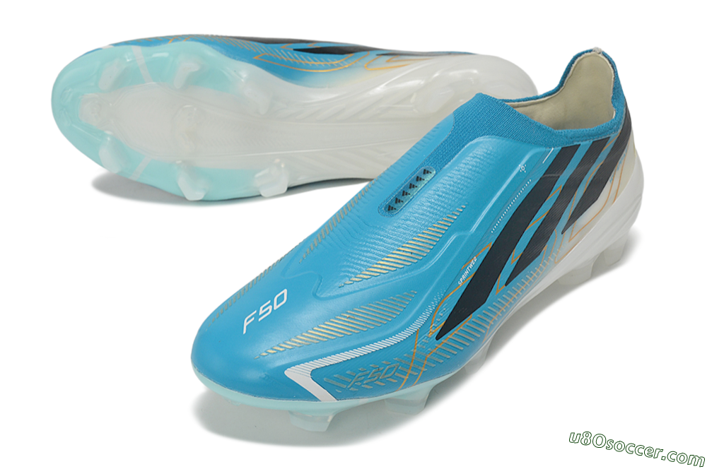 Adidas F50 Hyperfast Elite Laceless FG Firm Ground Soccer Cleats - Blue/Lucid Blue/White 3