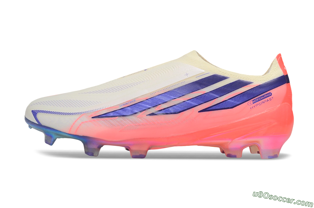 Adidas F50 Hyperfast Elite Laceless FG Firm Ground Soccer Cleats - White/Off White/Solar Pink 2