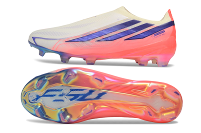 Adidas F50 Hyperfast Elite Laceless FG Firm Ground Soccer Cleats - White/Off White/Solar Pink