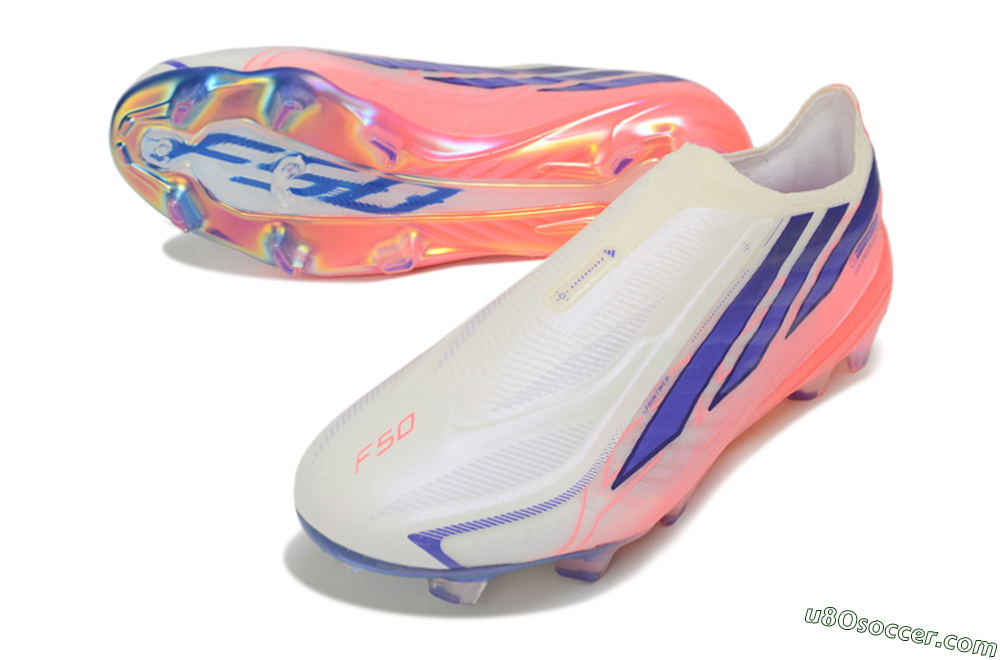 Adidas F50 Hyperfast Elite Laceless FG Firm Ground Soccer Cleats - White/Off White/Solar Pink 3