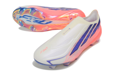 Adidas F50 Hyperfast Elite Laceless FG Firm Ground Soccer Cleats - White/Off White/Solar Pink