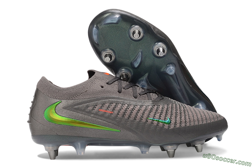 Nike Phantom 6 Elite Low SG Soft Ground Soccer Cleats - Grey/Iron Grey/Iridescent Green 1