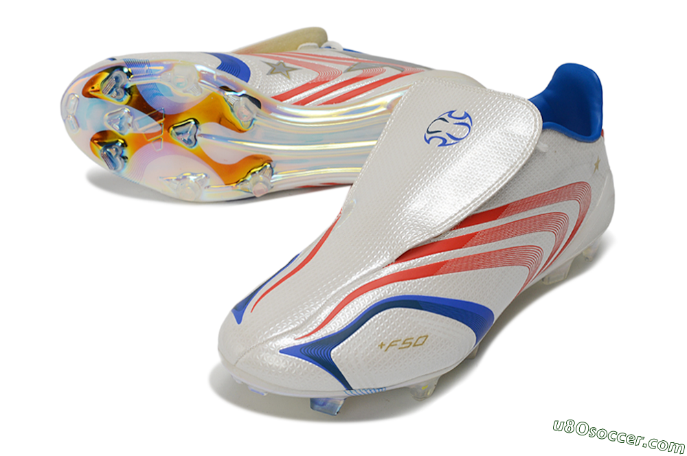 Adidas F50 Elite Tunit FG Firm Ground Soccer Cleats - White/Solar Red/Blue Rush 3