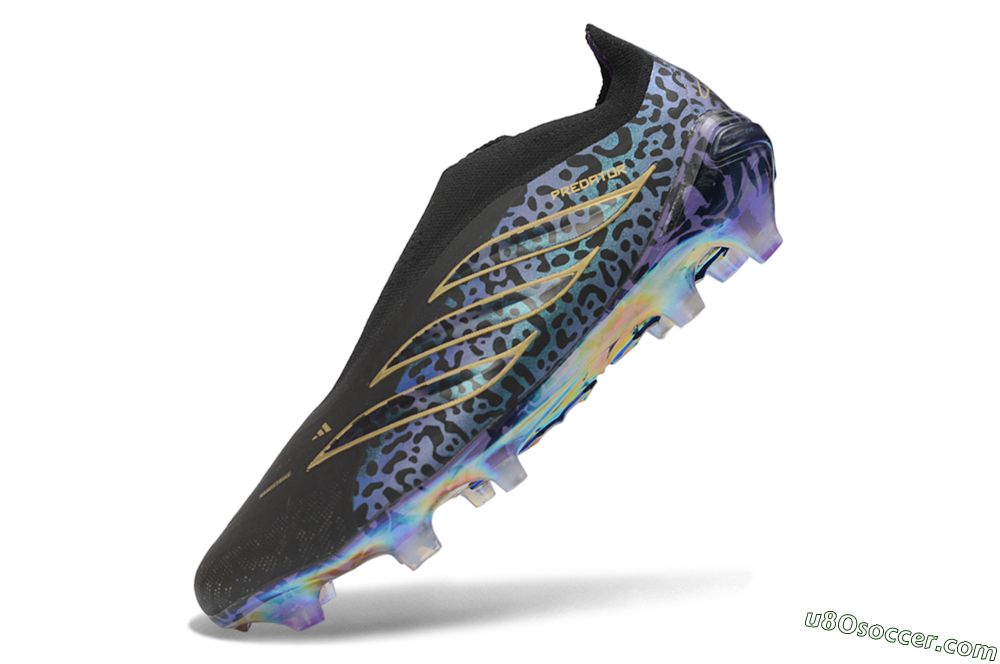 Adidas Predator 26 Elite Laceless FG Firm Ground Soccer Cleats - Black/Core Black/Iridescent Purple 6