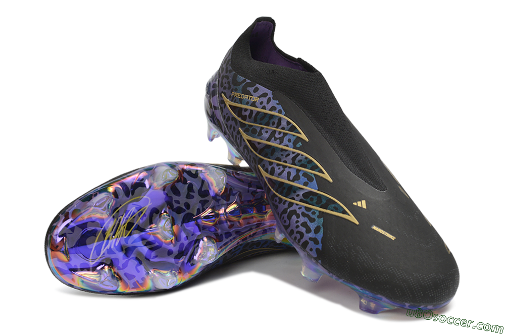 Adidas Predator 26 Elite Laceless FG Firm Ground Soccer Cleats - Black/Core Black/Iridescent Purple 4