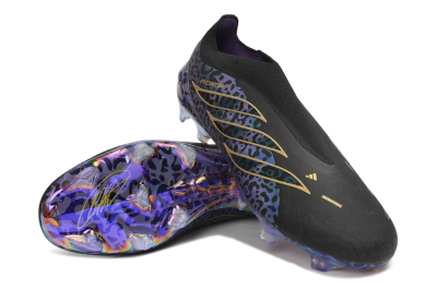 Adidas Predator 26 Elite Laceless FG Firm Ground Soccer Cleats - Black/Core Black/Iridescent Purple