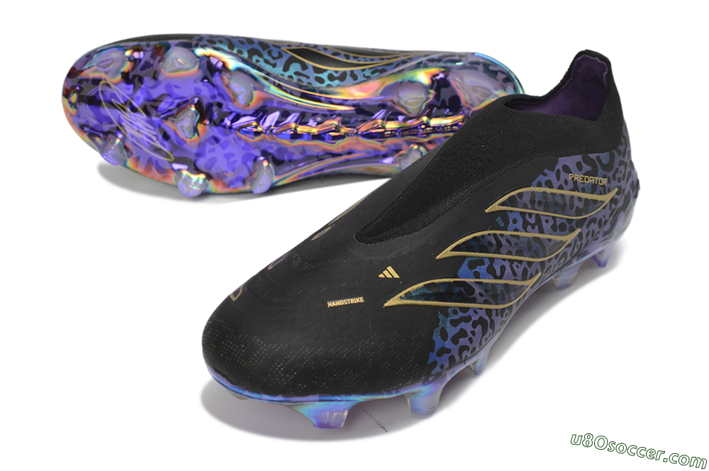 Adidas Predator 26 Elite Laceless FG Firm Ground Soccer Cleats - Black/Core Black/Iridescent Purple 3