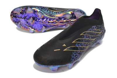 Adidas Predator 26 Elite Laceless FG Firm Ground Soccer Cleats - Black/Core Black/Iridescent Purple