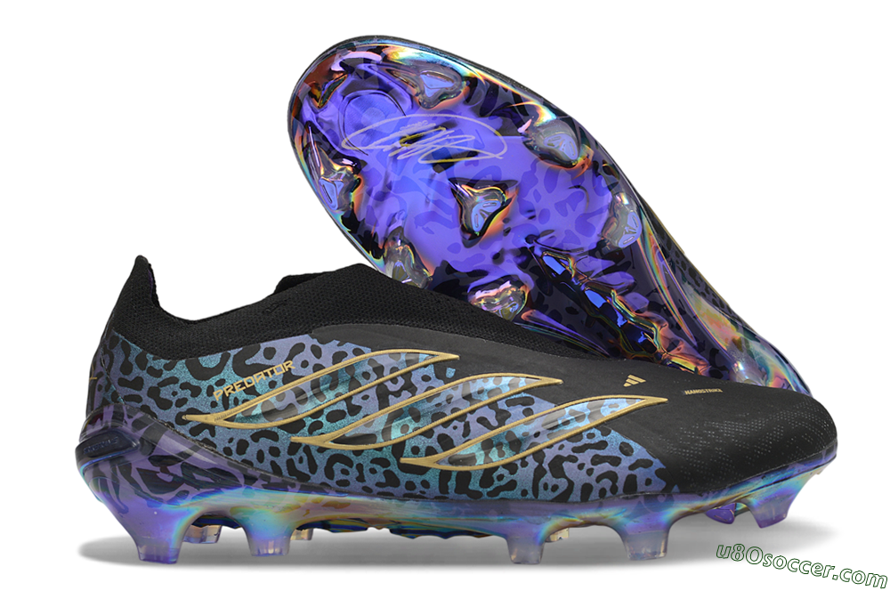 Adidas Predator 26 Elite Laceless FG Firm Ground Soccer Cleats - Black/Core Black/Iridescent Purple 1