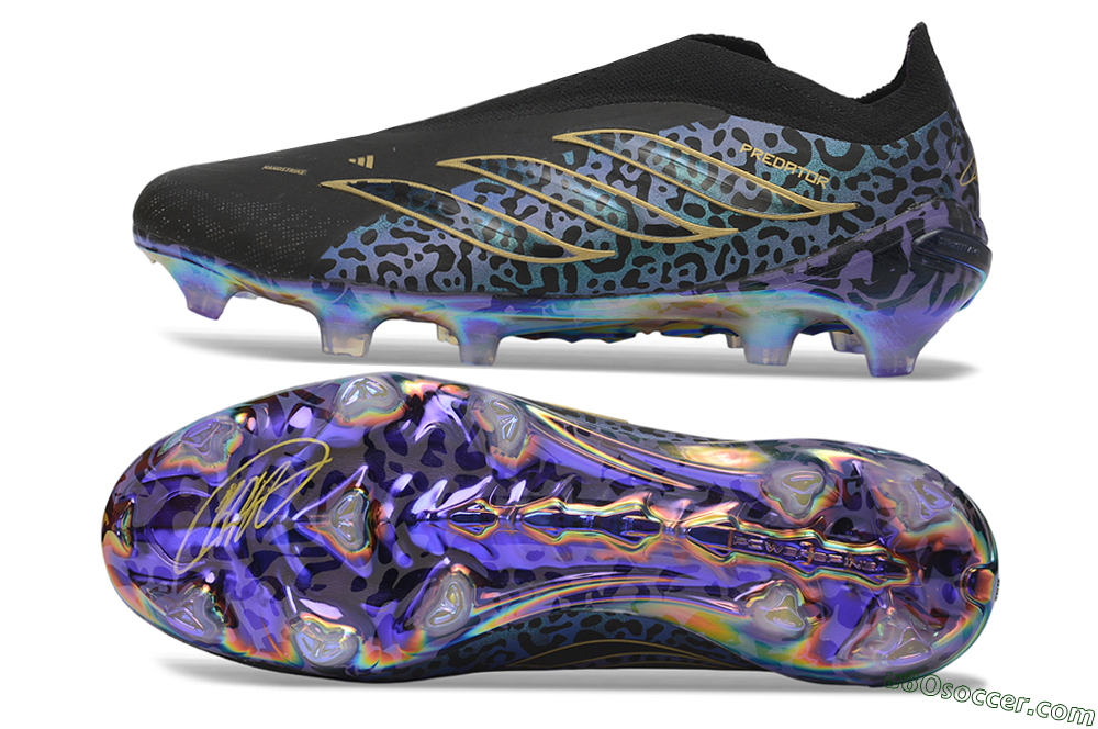 Adidas Predator 26 Elite Laceless FG Firm Ground Soccer Cleats - Black/Core Black/Iridescent Purple 0