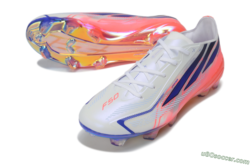 Adidas F50 Hyperfast Elite FG Firm Ground Soccer Cleats - White/Solar Red/Lucid Blue 3