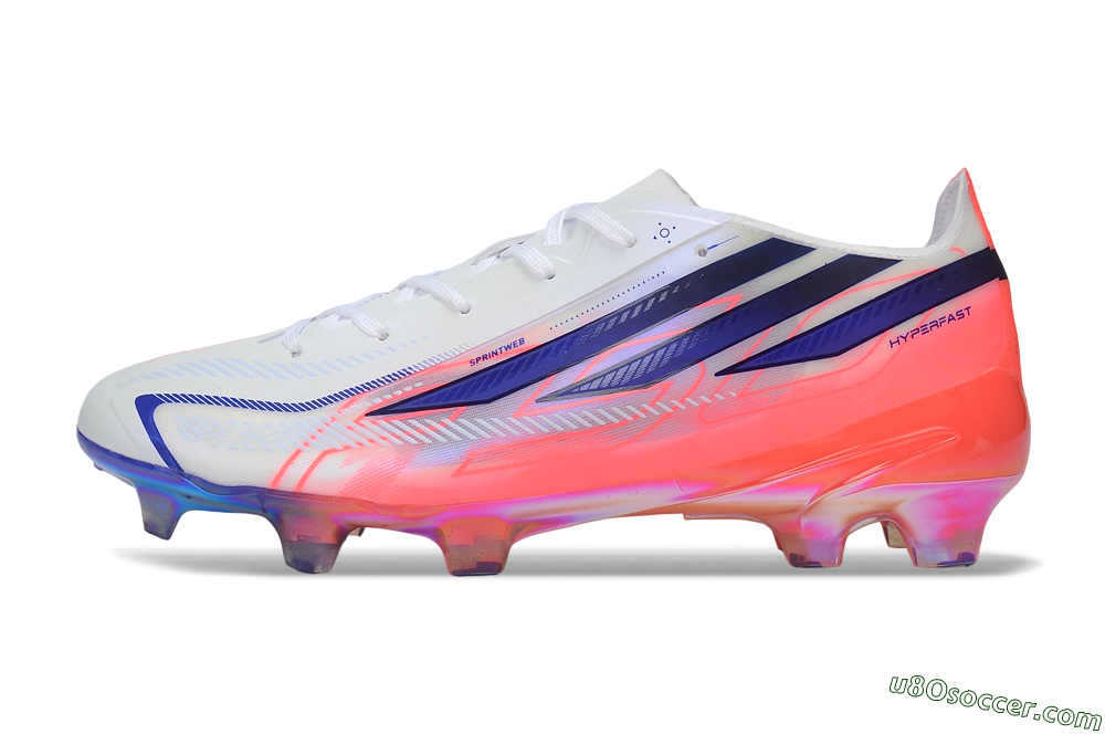 Adidas F50 Hyperfast Elite FG Firm Ground Soccer Cleats - White/Solar Red/Lucid Blue 2