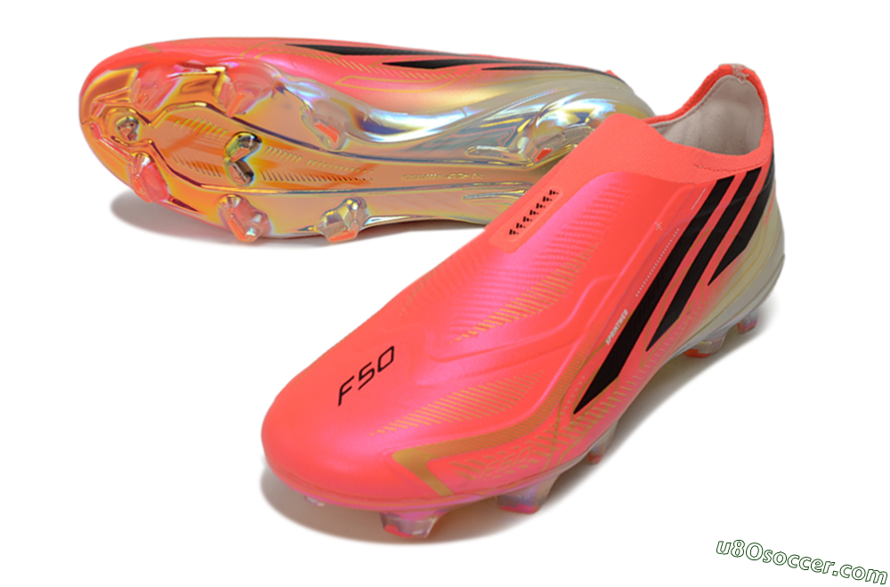 Adidas F50 Hyperfast Elite Laceless FG Firm Ground Soccer Cleats - Pink/Solar Pink/Iridescent 3