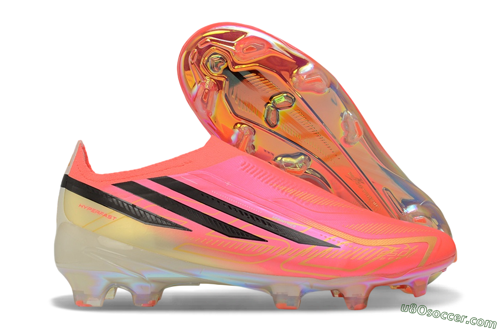 Adidas F50 Hyperfast Elite Laceless FG Firm Ground Soccer Cleats - Pink/Solar Pink/Iridescent 1