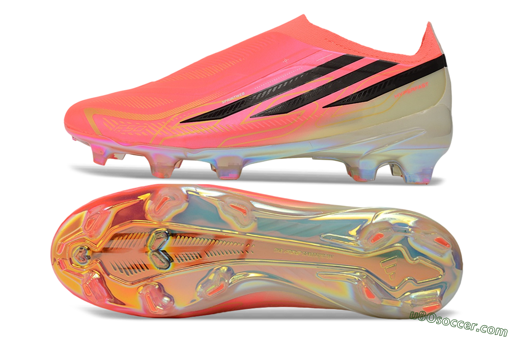 Adidas F50 Hyperfast Elite Laceless FG Firm Ground Soccer Cleats - Pink/Solar Pink/Iridescent 0