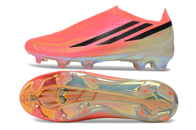 Adidas F50 Hyperfast Elite Laceless FG Firm Ground Soccer Cleats - Pink/Solar Pink/Iridescent