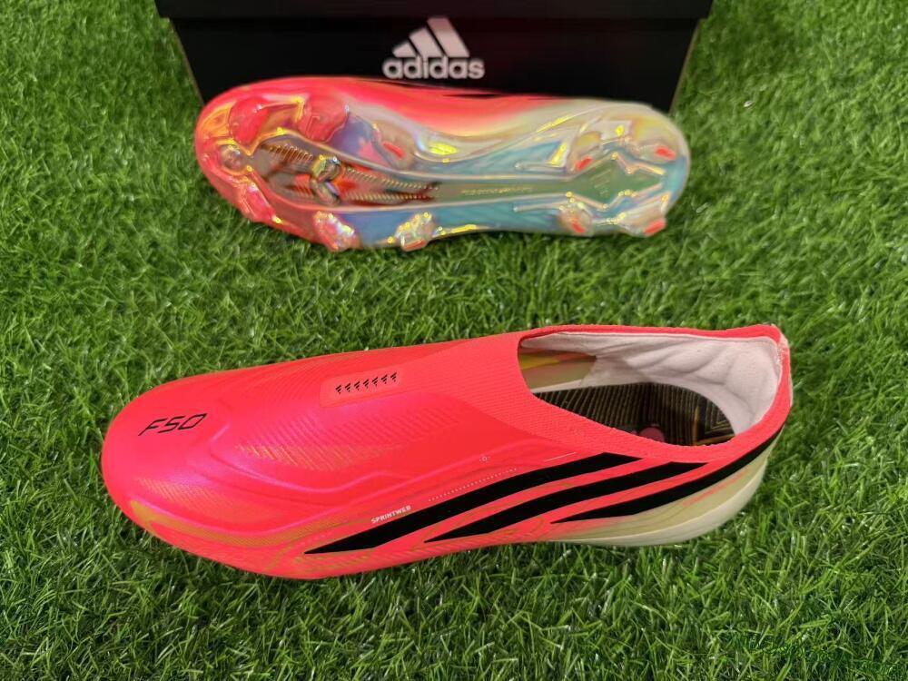 Adidas F50 Hyperfast Elite Laceless FG Firm Ground Soccer Cleats - Pink/Solar Pink/Iridescent