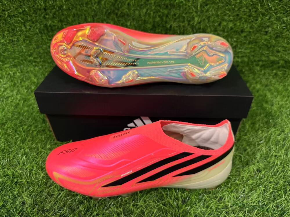Adidas F50 Hyperfast Elite Laceless FG Firm Ground Soccer Cleats - Pink/Solar Pink/Iridescent
