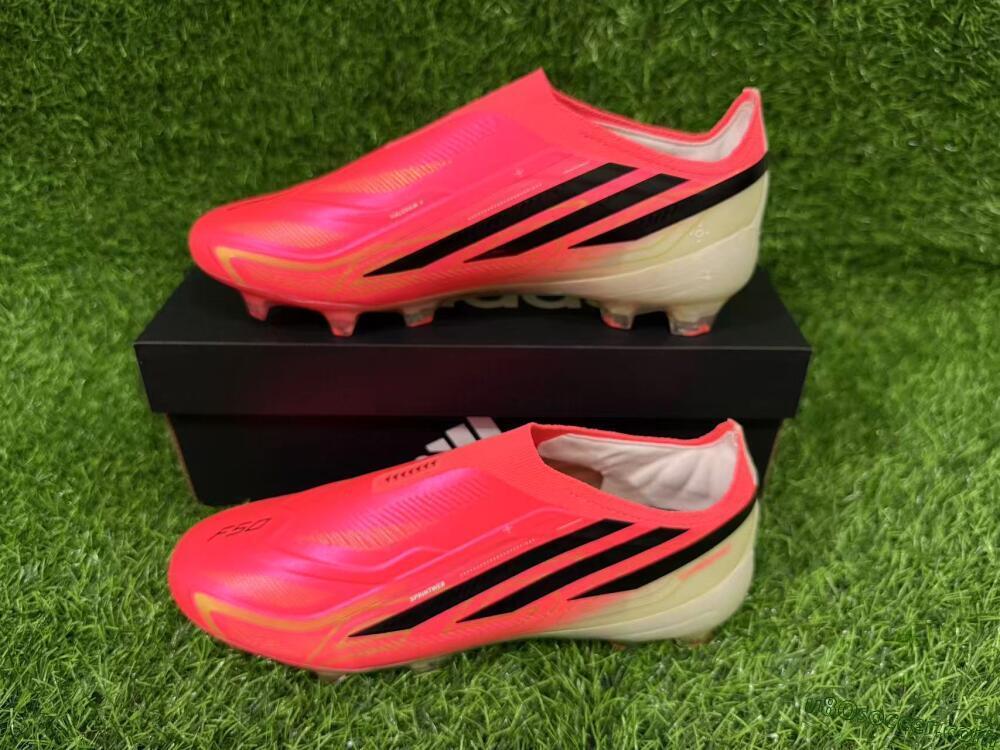 Adidas F50 Hyperfast Elite Laceless FG Firm Ground Soccer Cleats - Pink/Solar Pink/Iridescent