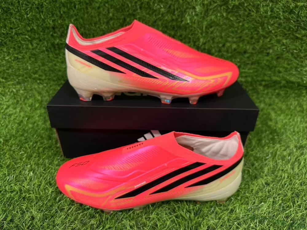 Adidas F50 Hyperfast Elite Laceless FG Firm Ground Soccer Cleats - Pink/Solar Pink/Iridescent