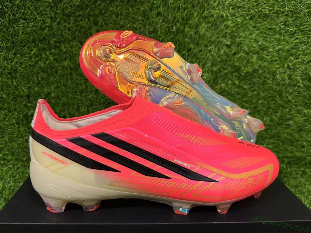 Adidas F50 Hyperfast Elite Laceless FG Firm Ground Soccer Cleats - Pink/Solar Pink/Iridescent