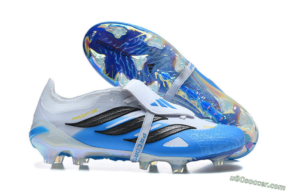 Adidas Predator 26 Elite Fold-Over Tongue FG Firm Ground Soccer Cleats - White/Cloud White/Lucid Blue 1