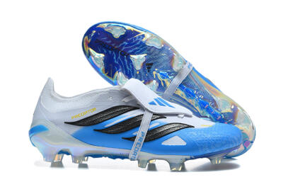 Adidas Predator 26 Elite Fold-Over Tongue FG Firm Ground Soccer Cleats - White/Cloud White/Lucid Blue
