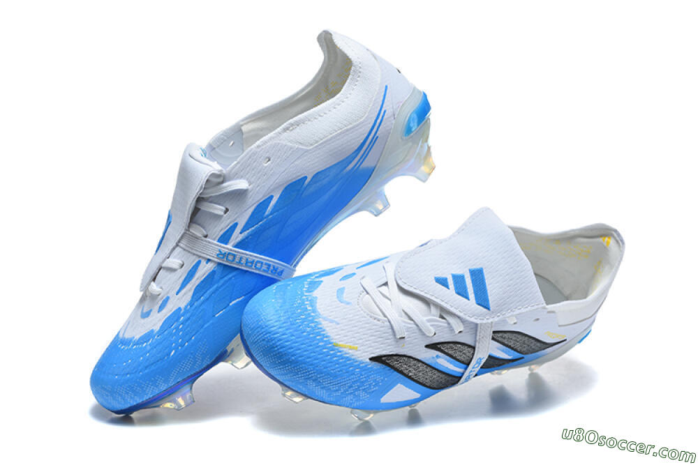 Adidas Predator 26 Elite Fold-Over Tongue FG Firm Ground Soccer Cleats - White/Cloud White/Lucid Blue 6